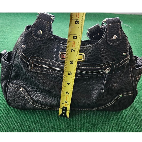 Black Faux Leather Handbag‎ Shoulder Bag Small Purse Pocketbook Silver Detail - Picture 4 of 9